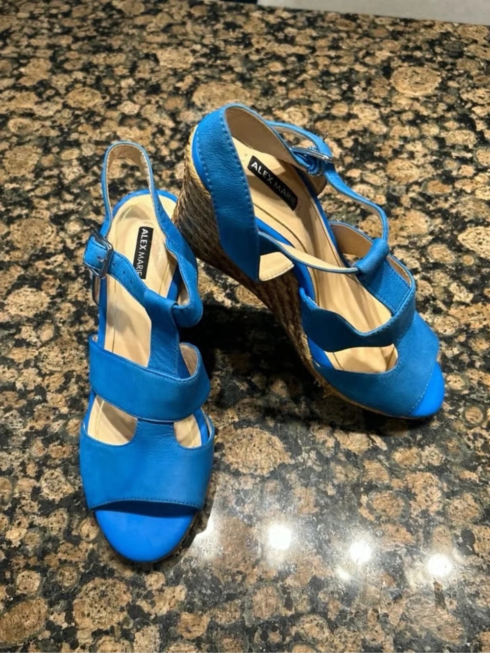 Time and Tru Bright Blue Espadrille Wedge Sandals